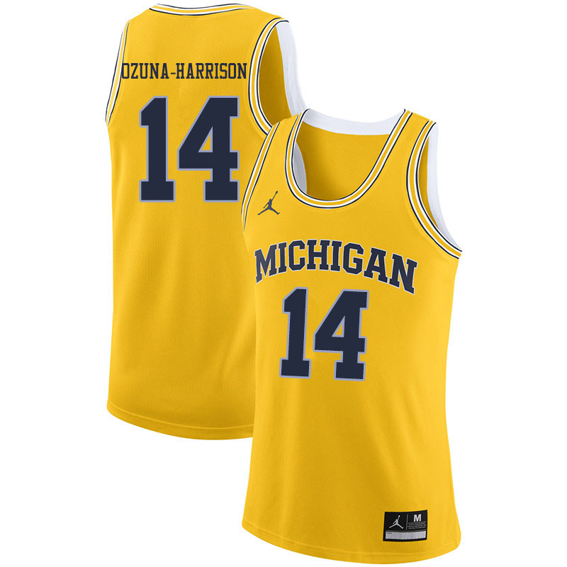 Men #14 Rico Ozuna-Harrison Michigan Wolverines College Basketball Jerseys Sale-Yellow